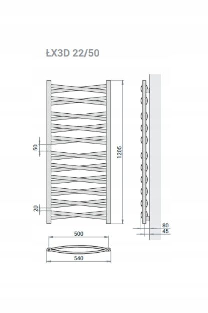 Grzejnik łazienkowy ŁEZKA 3DX antracyt/grafit z przyłączem o rozstawie (mm): 400, 500